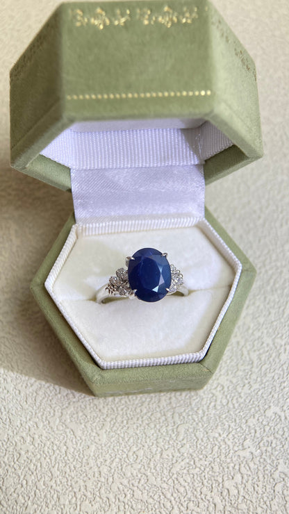 Pt900 Platinum&Sapphire and Diamond Ring | Sapphire 3.76ct | Diamond 0.24ct | Japanese Vintage Estate Jewelry-BKYY