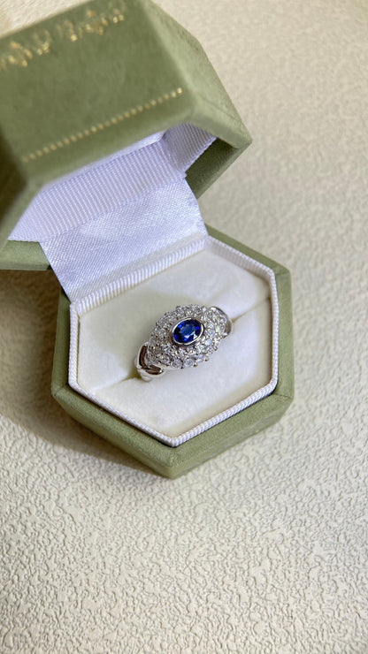 Pt900 Platinum&Sapphire and Diamond Ring | Sapphire 0.44ct | Diamond 0.78ct | Japanese Vintage Estate Jewelry-BMLA