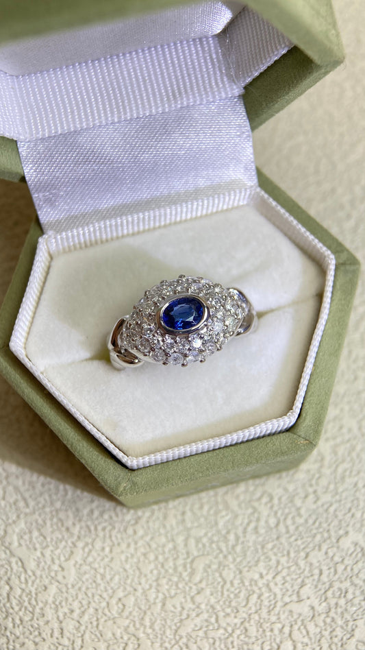 Pt900 Platinum&Sapphire and Diamond Ring | Sapphire 0.44ct | Diamond 0.78ct | Japanese Vintage Estate Jewelry-BMLA