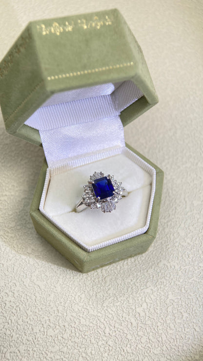 PT900 Platinum&Sapphire and Diamond Ring | Sapphire 1.70ct | Diamond 0.58ct | Japanese Vintage Estate Jewelry-BEIC