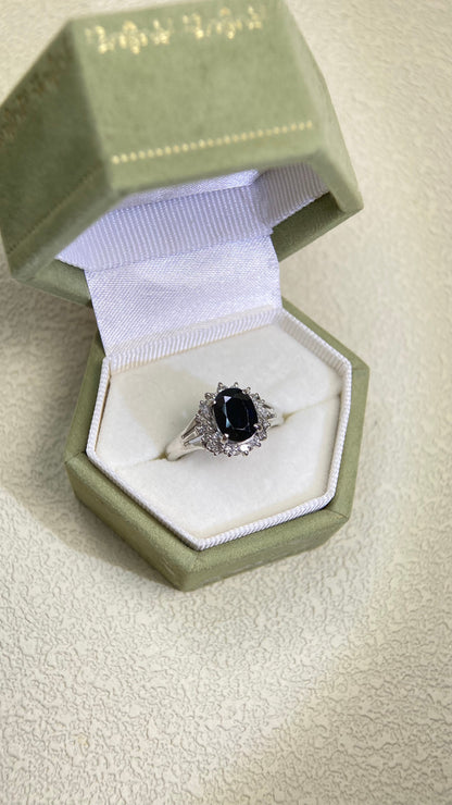 Pt900 Platinum&Sapphire and Diamond Ring | Sapphire 1.39ct | Diamond 0.33ct | No Heat-Thailand | Japanese Vintage Estate Jewelry-BPJJ