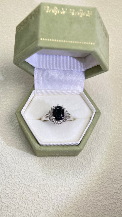 Pt900 Platinum&Sapphire and Diamond Ring | Sapphire 1.39ct | Diamond 0.33ct | No Heat-Thailand | Japanese Vintage Estate Jewelry-BPJJ