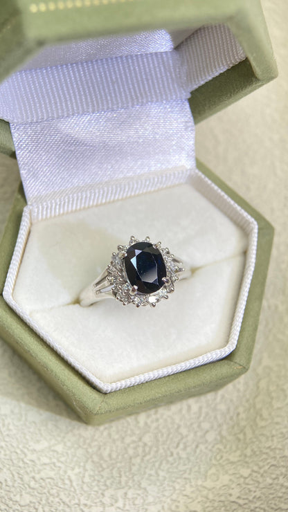 Pt900 Platinum&Sapphire and Diamond Ring | Sapphire 1.39ct | Diamond 0.33ct | No Heat-Thailand | Japanese Vintage Estate Jewelry-BPJJ
