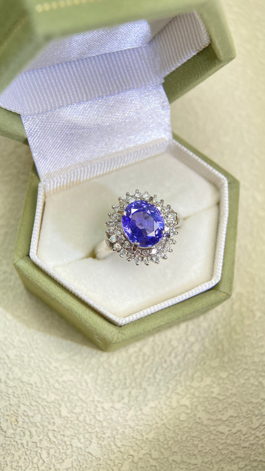 Pt850 Platinum&Sapphire and Diamond Ring | Sapphire 2.55ct | Diamond 0.47ct | No Heat-Sri Lanka-Color Change | Japanese Vintage Estate Jewelry-BPEG