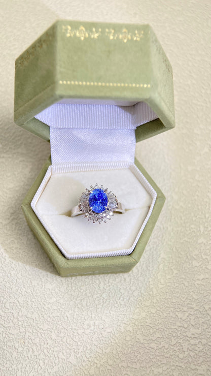 Pt900 Platinum&Sapphire and Diamond Ring | Sapphire 2.08ct | Diamond 0.59ct | No Heat-Sri Lanka | Japanese Vintage Estate Jewelry-BODP