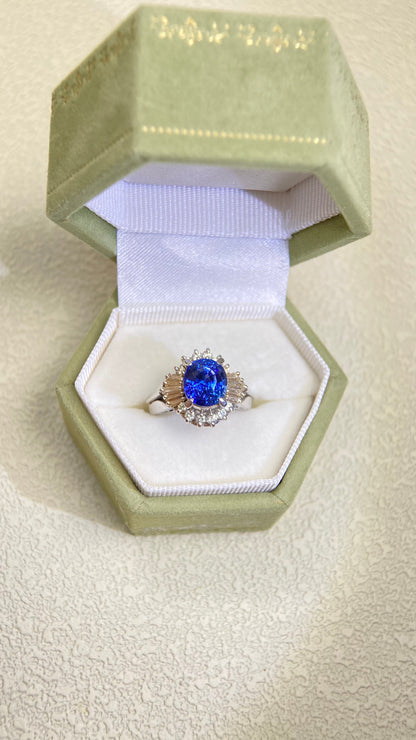 PM900 Platinum&Sapphire and Diamond Ring | Sapphire 2.78ct | Diamond 0.44ct | Sri Lanka |Japanese Vintage Estate Jewelry-UMEO