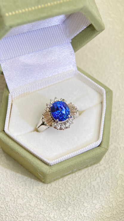 PM900 Platinum&Sapphire and Diamond Ring | Sapphire 2.78ct | Diamond 0.44ct | Sri Lanka |Japanese Vintage Estate Jewelry-UMEO