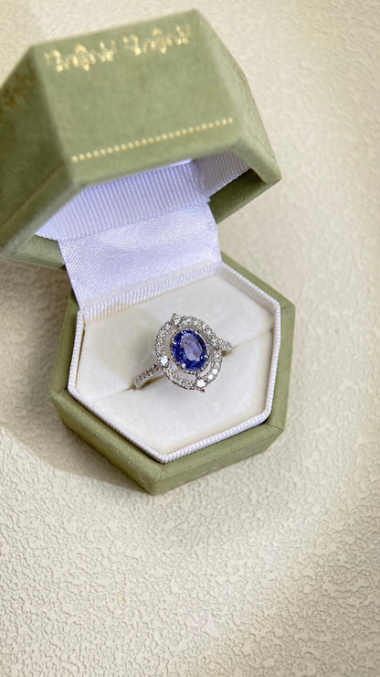 Pt900 Platinum&Sapphire and Diamond Ring | Sapphire 1.13ct | Diamond 0.34ct | No Heat-Sri Lanka | Japanese Vintage Estate Jewelry-BJUP