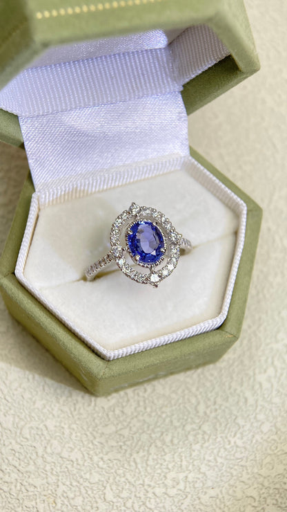Pt900 Platinum&Sapphire and Diamond Ring | Sapphire 1.13ct | Diamond 0.34ct | No Heat-Sri Lanka | Japanese Vintage Estate Jewelry-BJUP