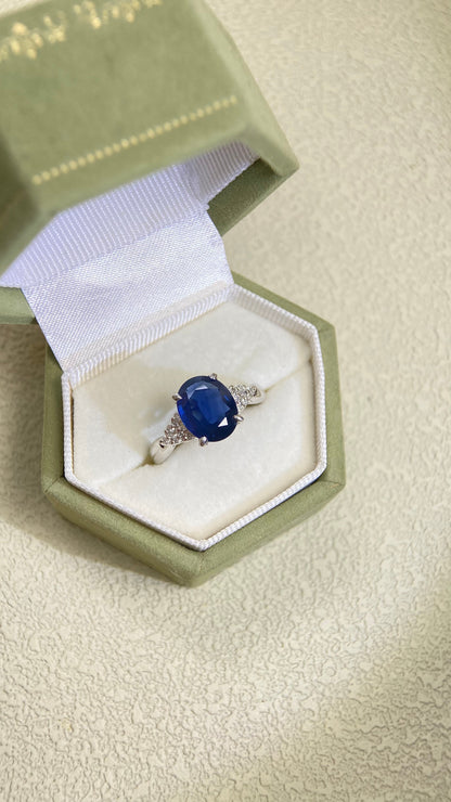 Pt900 Platinum&Sapphire and Diamond Ring | Sapphire 2.21ct | Diamond 0.14ct | Japanese Vintage Estate Jewelry-BLZX