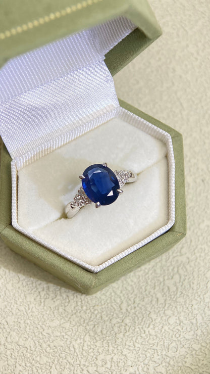Pt900 Platinum&Sapphire and Diamond Ring | Sapphire 2.21ct | Diamond 0.14ct | Japanese Vintage Estate Jewelry-BLZX