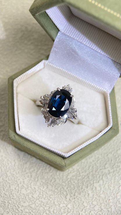 Pt900 Platinum&Sapphire and Diamond Ring | Sapphire 3.33ct | Diamond 0.54ct | Japanese Vintage Estate Jewelry-BOSY