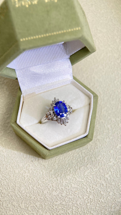 PT900 Platinum&Sapphire and Diamond Ring | Sapphire 1.57ct | Diamond 0.42ct | Japanese Vintage Estate Jewelry-BENP