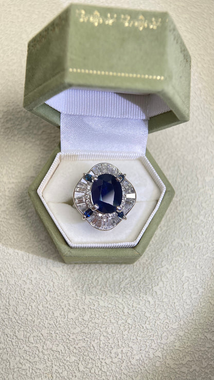 Pt900 Platinum&Sapphire and Diamond Ring | Sapphire 6.51ct  | Diamond 1.75ct | Japanese Vintage Estate Jewelry-BOWX