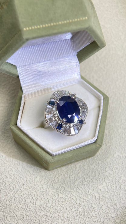 Pt900 Platinum&Sapphire and Diamond Ring | Sapphire 6.51ct  | Diamond 1.75ct | Japanese Vintage Estate Jewelry-BOWX