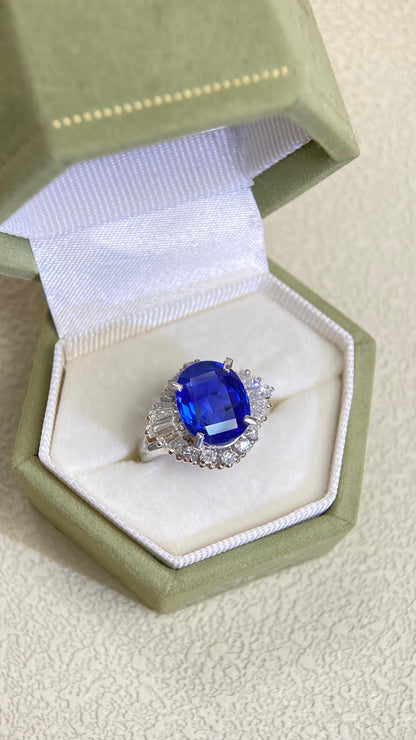 Pt900 Platinum&Sapphire and Diamond Ring | Sapphire 3.58ct | Diamond 0.77ct | No Heat-Sri Lanka | Japanese Vintage Estate Jewelry-BQQY