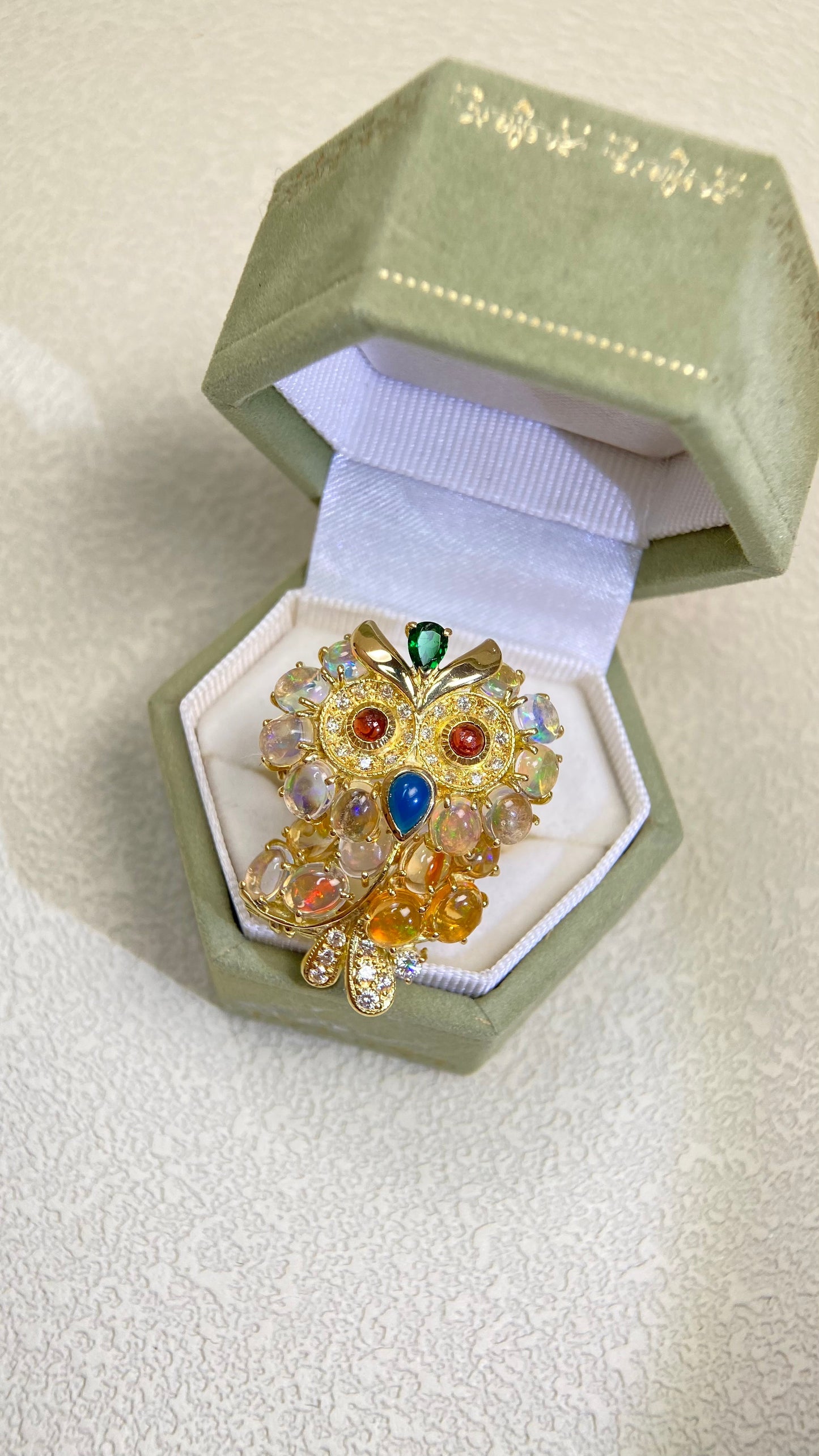 K18ゴールド＆オパール＆マルチストーンリング｜オパール4.72カラット｜日本製ヴィンテージエステートジュエリー-BQMI