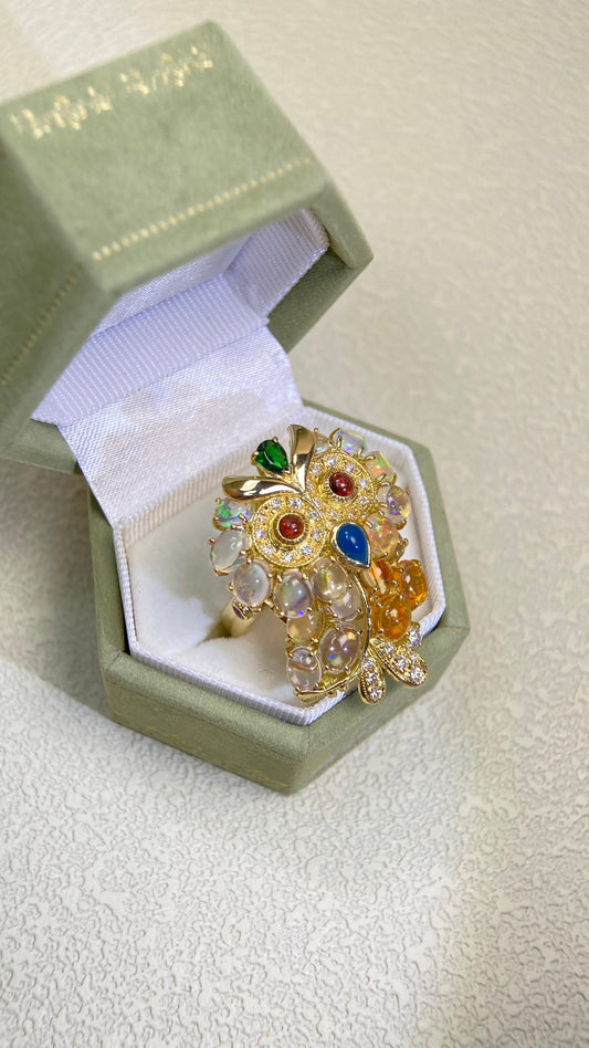 K18 Gold&Opal and Multi-Stone Ring | Opal 4.72ct | Japanese Vintage Estate Jewelry-BQMI
