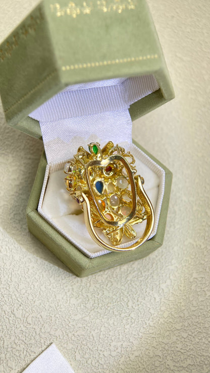 K18ゴールド＆オパール＆マルチストーンリング｜オパール4.72カラット｜日本製ヴィンテージエステートジュエリー-BQMI