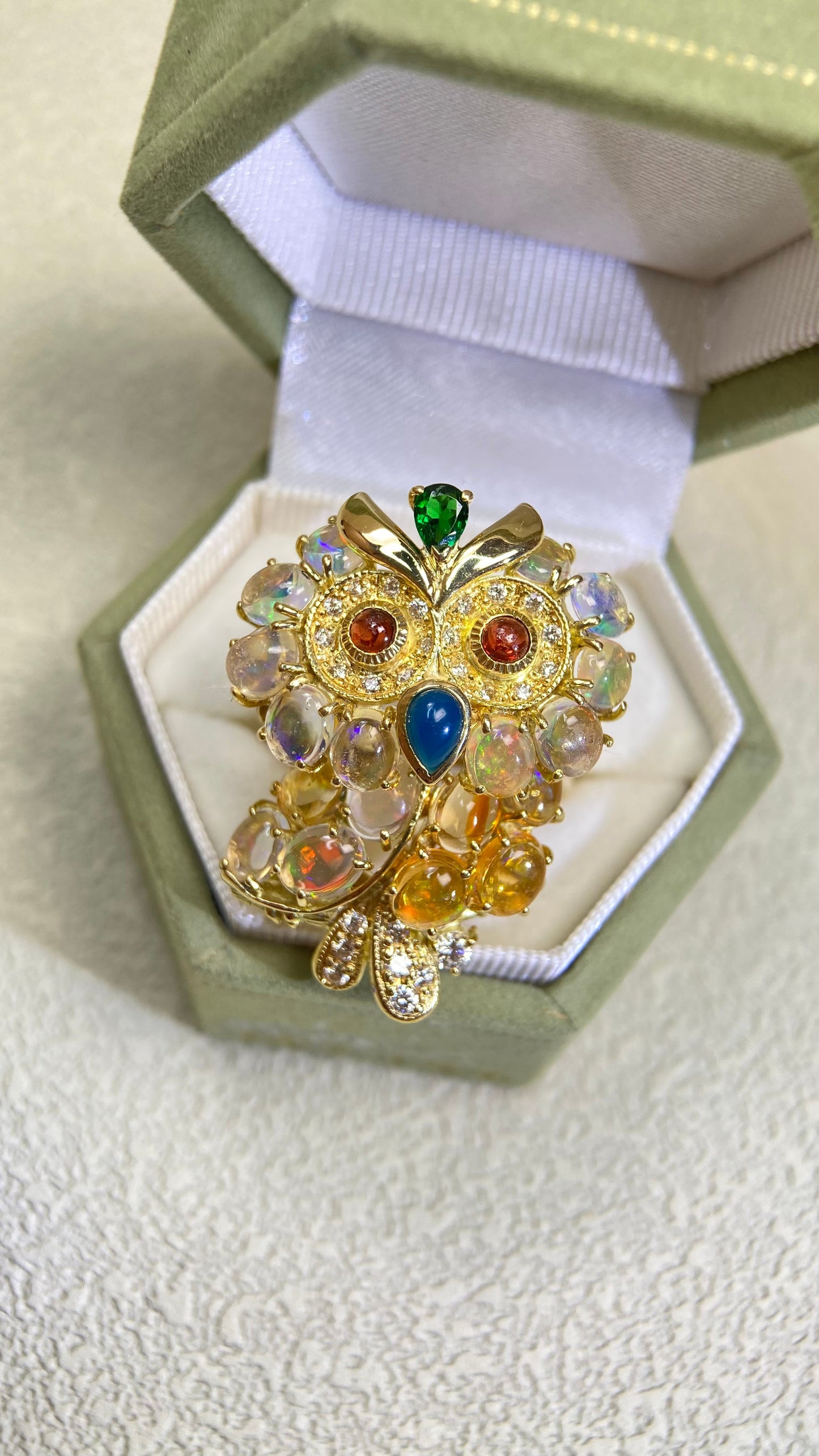 K18ゴールド＆オパール＆マルチストーンリング｜オパール4.72カラット｜日本製ヴィンテージエステートジュエリー-BQMI