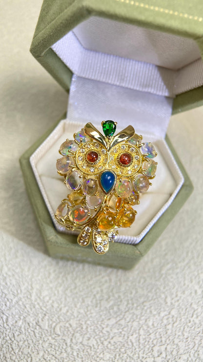 K18ゴールド＆オパール＆マルチストーンリング｜オパール4.72カラット｜日本製ヴィンテージエステートジュエリー-BQMI