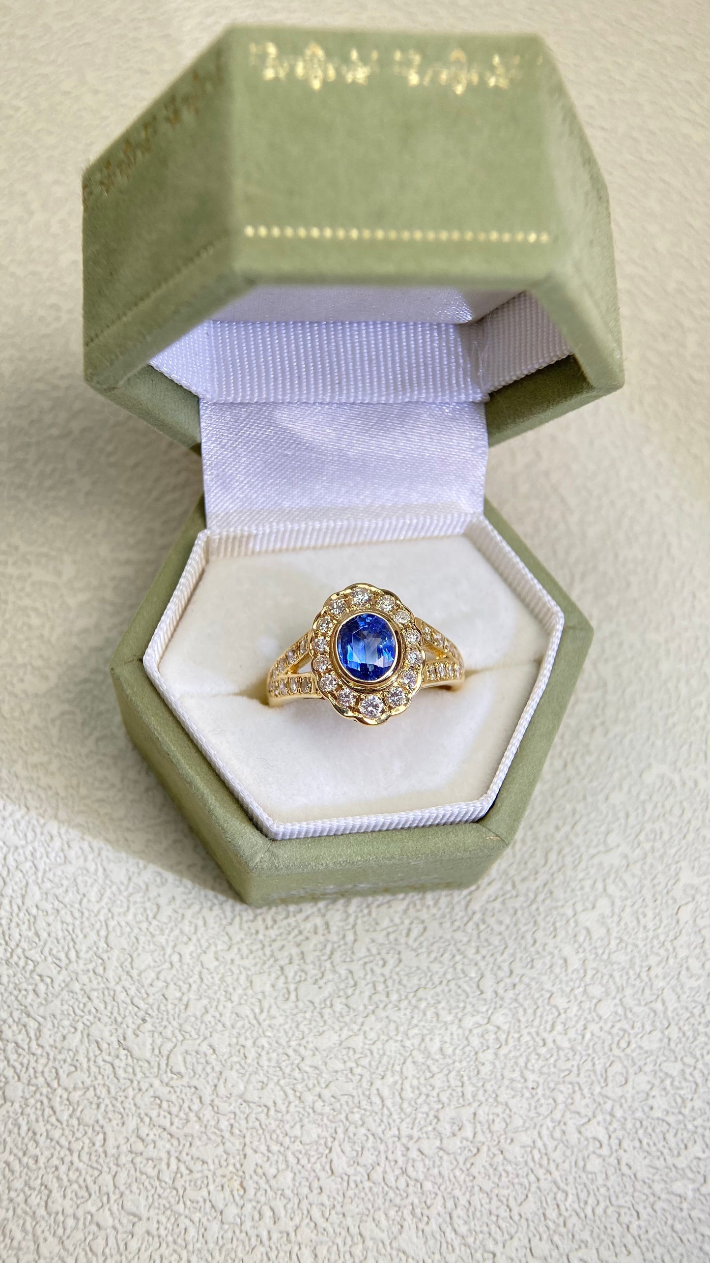 750 Gold(18K)&Sapphire and Diamond Ring | Sapphire 1.50ct | Diamond 0.05ct | Japanese Vintage Estate Jewelry-BQSN