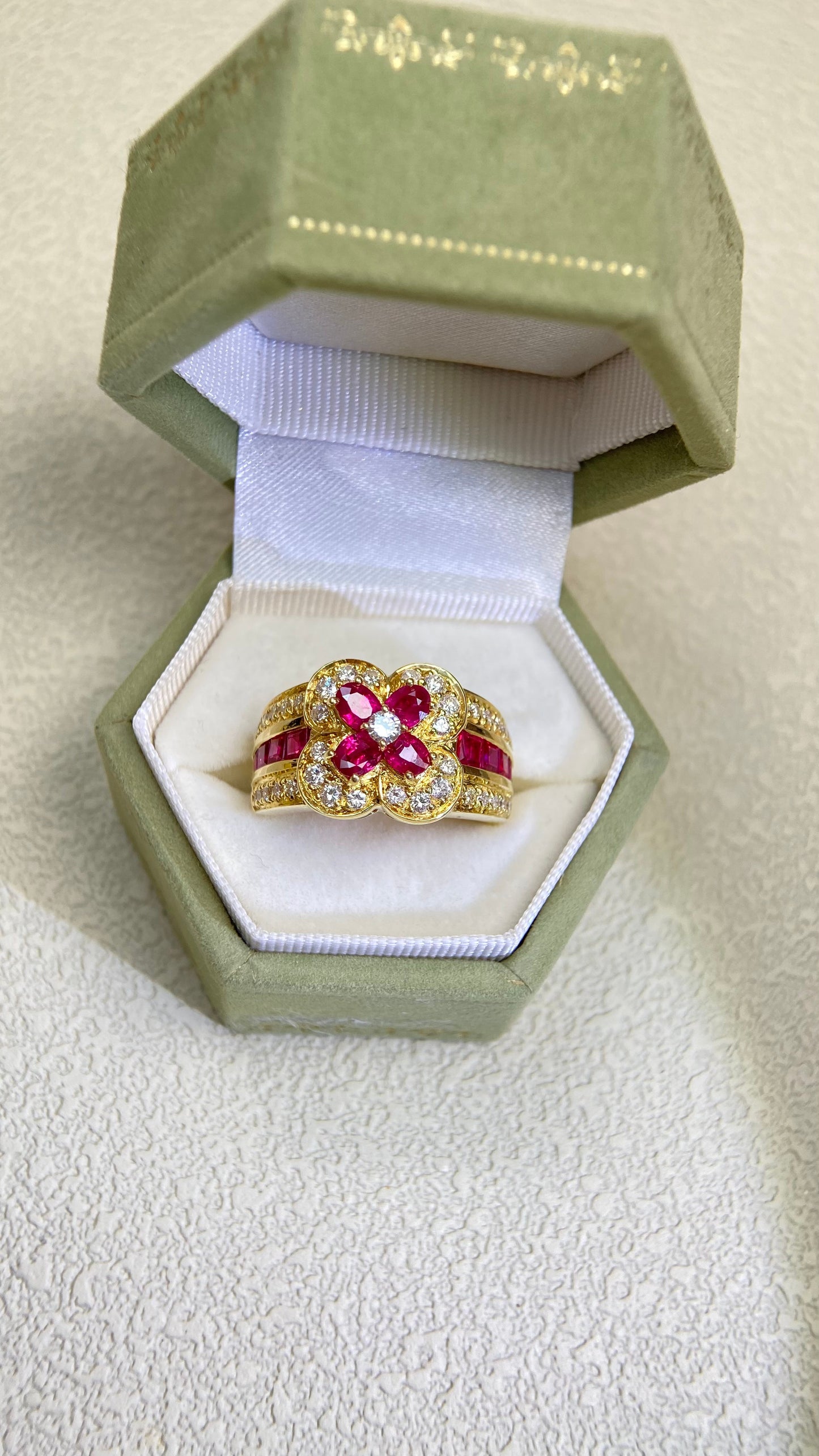 K18 Gold&Ruby and Diamond Ring | Ruby 1.80ct | Diamond 0.60ct | Japanese Vintage Estate Jewelry-BQYR