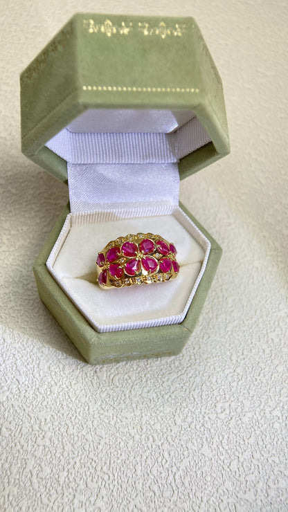 K18 Gold&Ruby and Diamond Ring | Ruby 2.27ct | Diamond 0.08ct | Japanese Vintage Estate Jewelry-BQXU