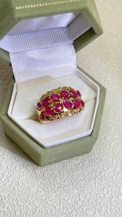 K18 Gold&Ruby and Diamond Ring | Ruby 2.27ct | Diamond 0.08ct | Japanese Vintage Estate Jewelry-BQXU