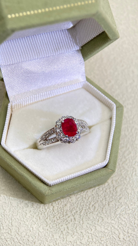 Pt900 Platinum&Ruby and Diamond Ring | Ruby 1.13ct | Diamond 0.48ct | Burma-Pigeon's blood | Japanese Vintage Estate Jewelry-BPEN