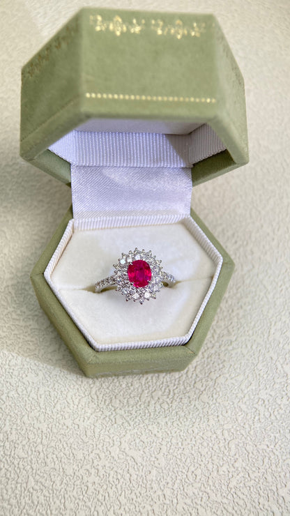 Pt950 Platinum&Ruby and Diamond Ring | Ruby 1.17ct | Diamond 0.78ct  | Burma-Pigeon's blood | Japanese Vintage Estate Jewelry-BPFS