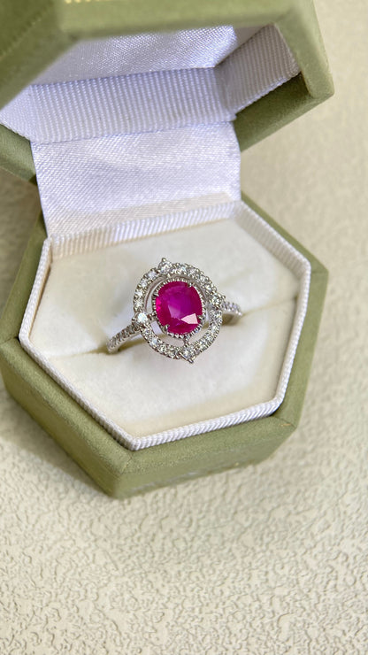 Pt900 Platinum&Ruby and Diamond Ring | Ruby 1.074ct | Diamond 0.34ct | Myanmar | Japanese Vintage Estate Jewelry-BPKL