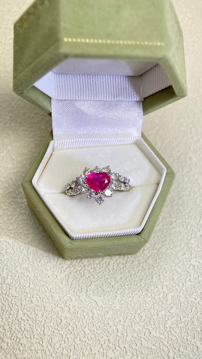 Pt950 Platinum&Ruby and Diamond Ring | Ruby 1.35ct | Diamond 1.21ct | No Heat-Burma | Japanese Vintage Estate Jewelry-AHTH