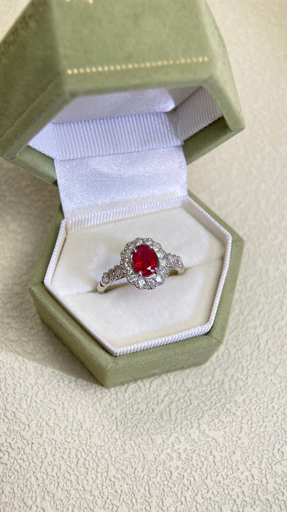 Pt900 Platinum&Ruby and Diamond Ring | Ruby 1.19ct | Diamond 0.41ct | Burma-Pigeon's blood | Japanese Vintage Estate Jewelry-BBLQ