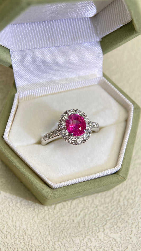 Pt950 Platinum&Ruby and Diamond Ring | Ruby 1.54ct | Diamond 0.67ct | No Heat-Burma | Japanese Vintage Estate Jewelry-BODV