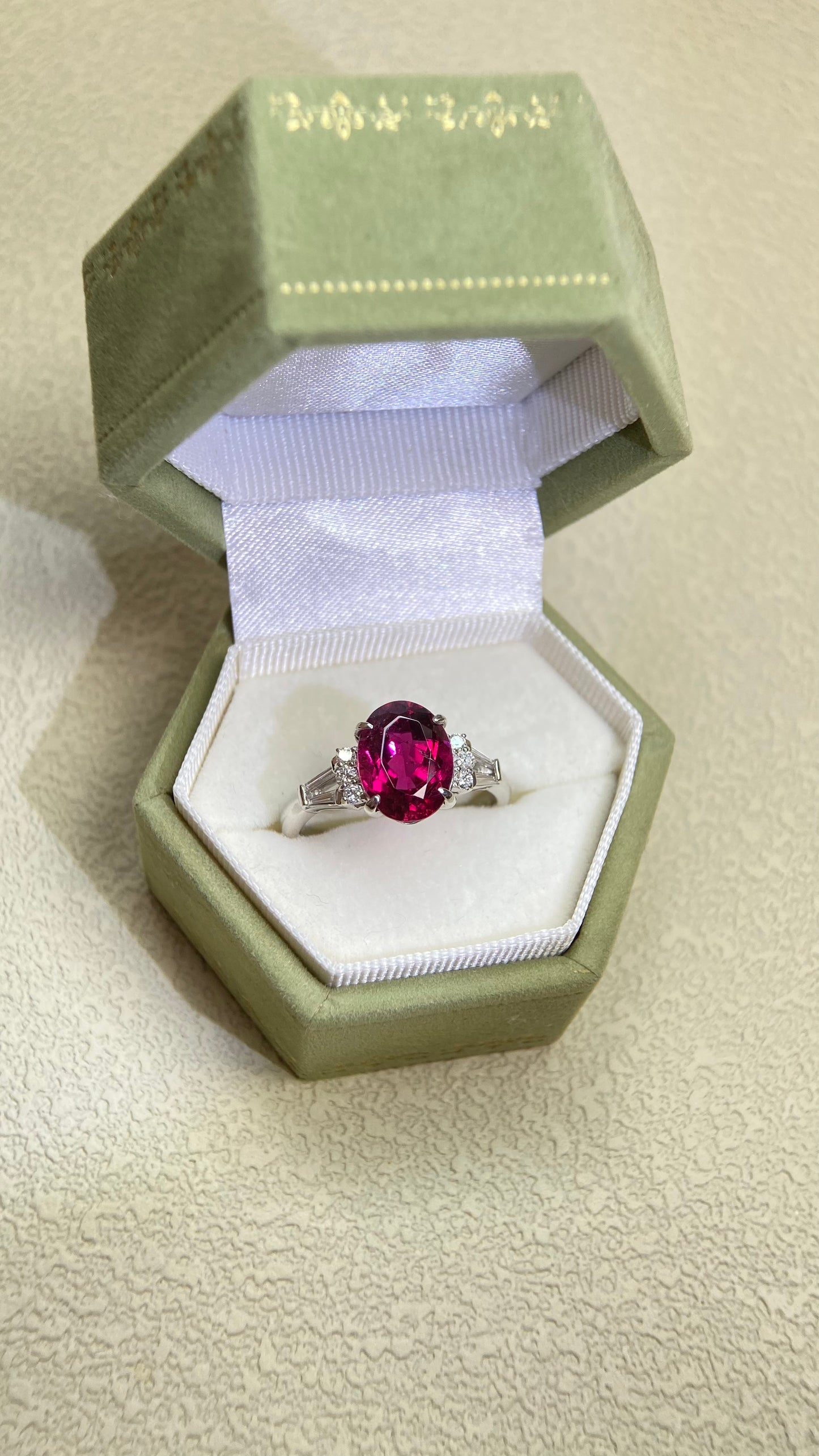 Pt900 Platinum&Rubellite and Diamond Ring | Rubelite 3.03ct | Diamond 0.27ct | Japanese Vintage Estate Jewelry-BPGS
