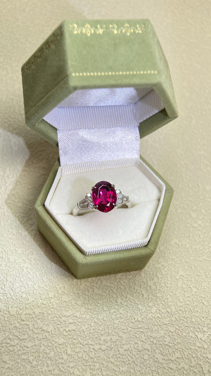 Pt900 Platinum&Rubellite and Diamond Ring | Rubelite 3.03ct | Diamond 0.27ct | Japanese Vintage Estate Jewelry-BPGS