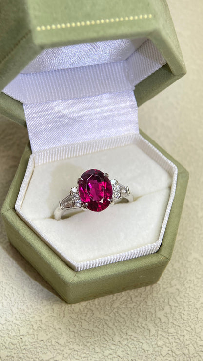 Pt900 Platinum&Rubellite and Diamond Ring | Rubelite 3.03ct | Diamond 0.27ct | Japanese Vintage Estate Jewelry-BPGS