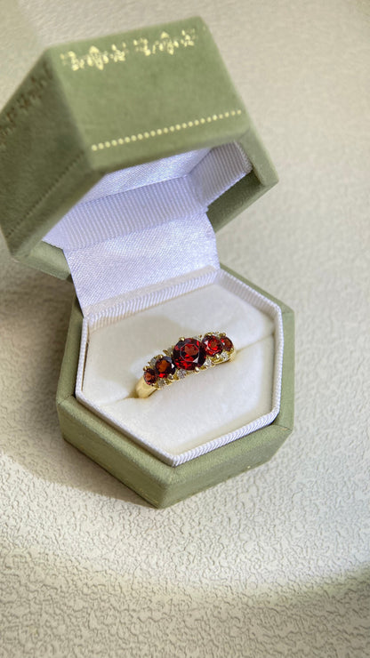 K18 Gold&Garnet and Diamond Ring | Garnet 2.00ct | Diamond 0.20ct | Japanese Vintage Estate Jewelry-BORX