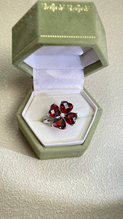 K18 White Gold&Garnet and Diamond Ring | Garnet 6.34ct | Diamond 0.05ct | Japanese Vintage Estate Jewelry-BPGI