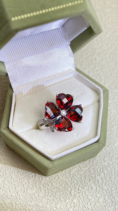 K18 White Gold&Garnet and Diamond Ring | Garnet 6.34ct | Diamond 0.05ct | Japanese Vintage Estate Jewelry-BPGI
