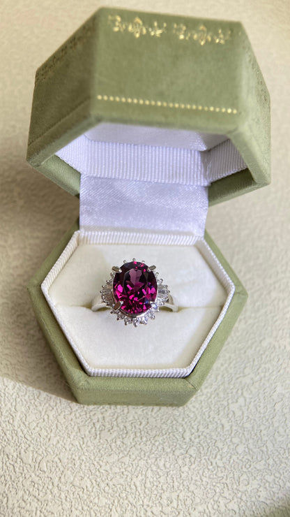 Pt900プラチナ＆ガーネット＆ダイヤモンドリング｜ガーネット4.80カラット、ダイヤモンド0.36カラット｜日本製ヴィンテージエステートジュエリー-BPNU