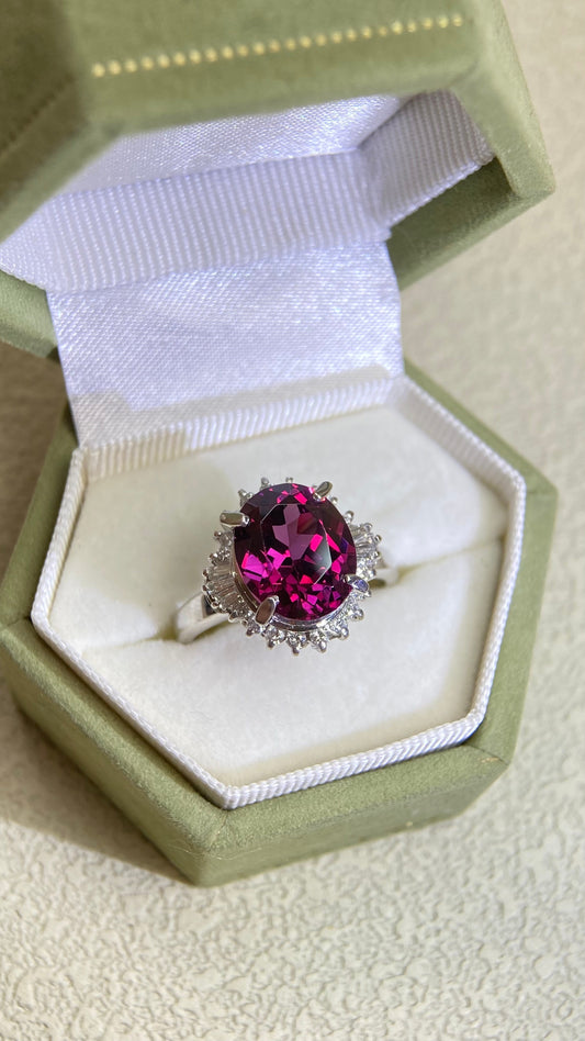 Pt900 Platinum&Garnet and Diamond Ring | Garnet 4.80ct | Diamond 0.36ct | Japanese Vintage Estate Jewelry-BPNU