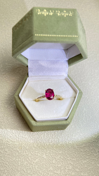 K18 Gold&Rubellite and Diamond Ring | Rubellite 1.10ct Diamond 0.12ct | Japanese Vintage Estate Jewelry-BPDT