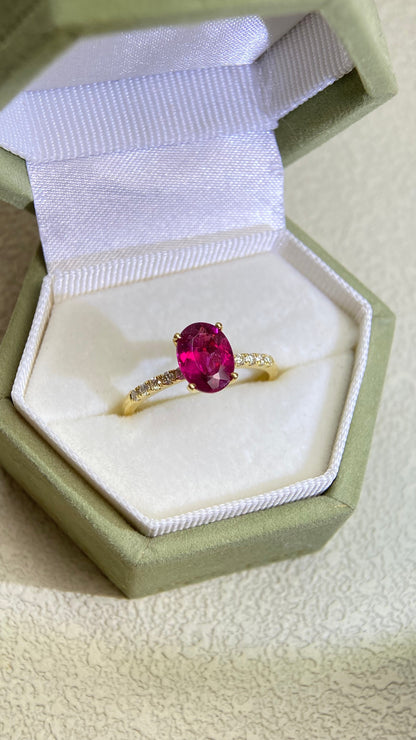 K18 Gold&Rubellite and Diamond Ring | Rubellite 1.10ct Diamond 0.12ct | Japanese Vintage Estate Jewelry-BPDT