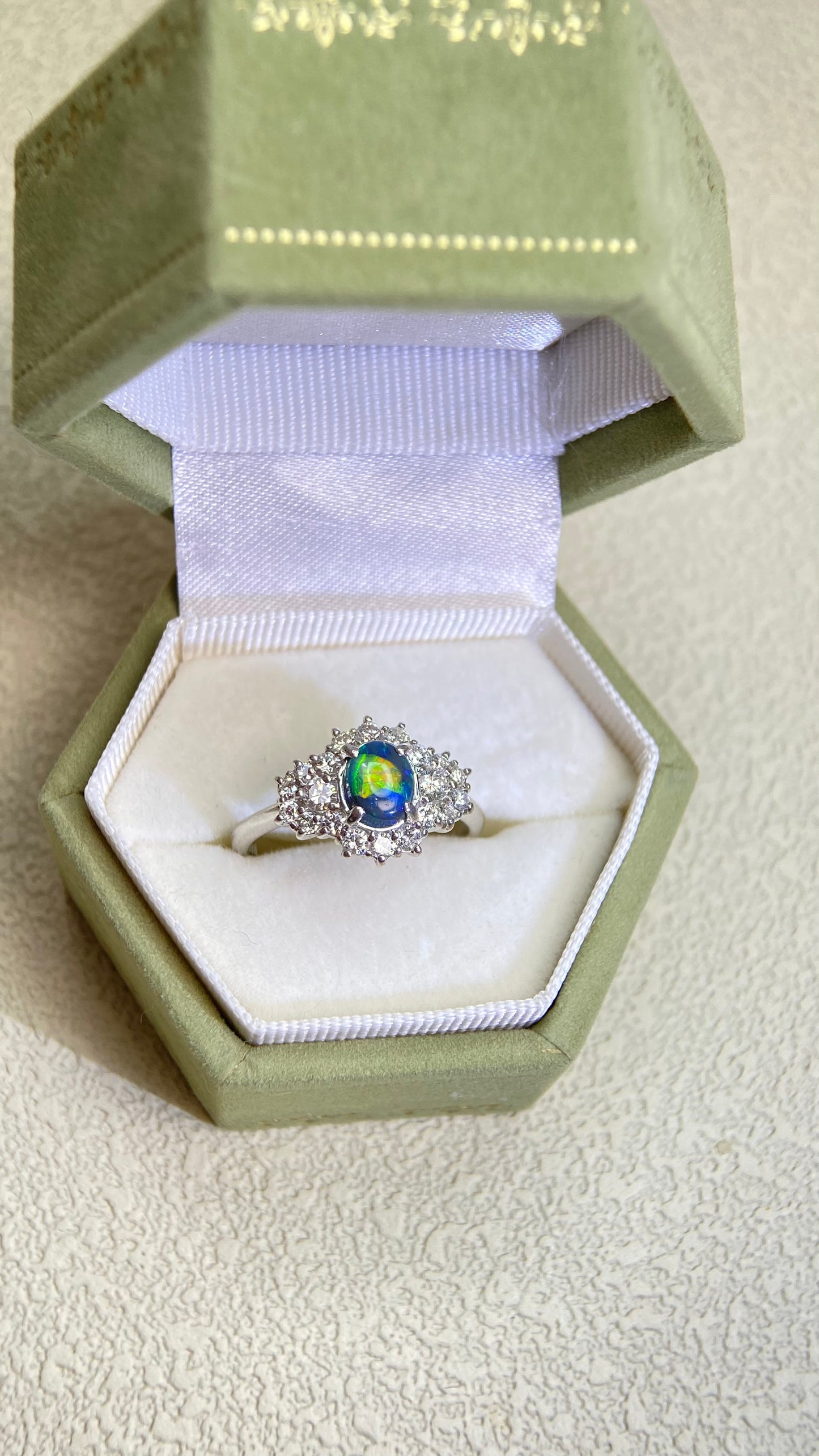 Pt900 Platinum&Black Opal and Diamond Ring | Opal 0.49ct | Diamond 0.50ct | Japanese Vintage Estate Jewelry-BKQE