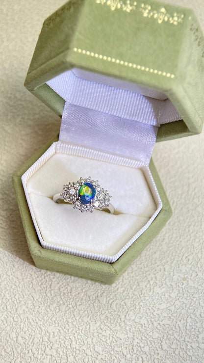 Pt900 Platinum&Black Opal and Diamond Ring | Opal 0.49ct | Diamond 0.50ct | Japanese Vintage Estate Jewelry-BKQE