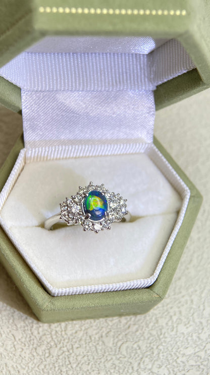 Pt900 Platinum&Black Opal and Diamond Ring | Opal 0.49ct | Diamond 0.50ct | Japanese Vintage Estate Jewelry-BKQE