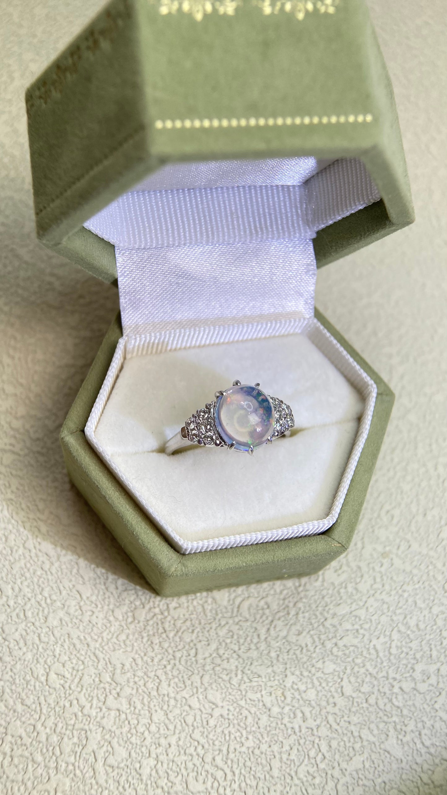 K14ゴールド＆オパール＆ダイヤモンドリング｜オパールダイヤモンド｜日本製ヴィンテージエステートジュエリー-BAND