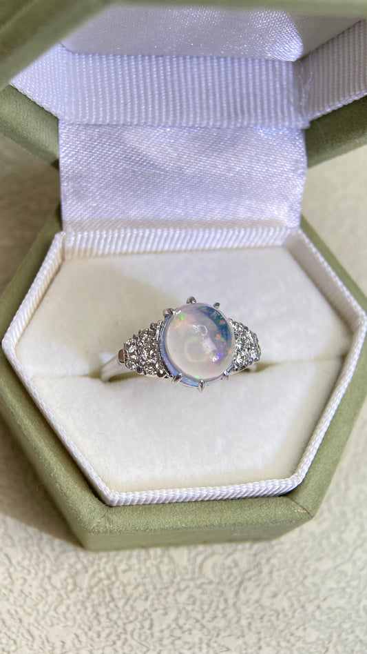 K14 Gold&Opal and Diamond Ring | Japanese Vintage Estate Jewelry-BAND